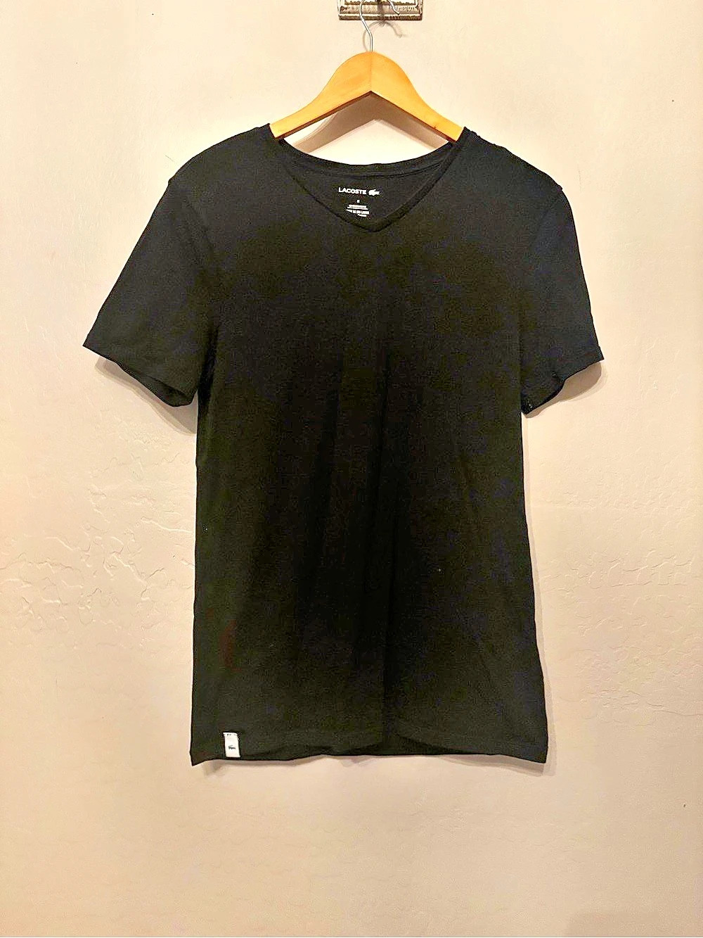 Lacoste Men's V-Neck Slim Fit Undershirt Black Medium